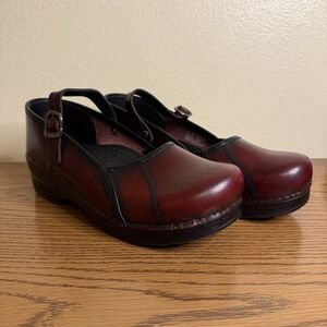 Dansko Sam Mary Jane Clogs Wine Burnished Leather Size 40 / US 9.5-10